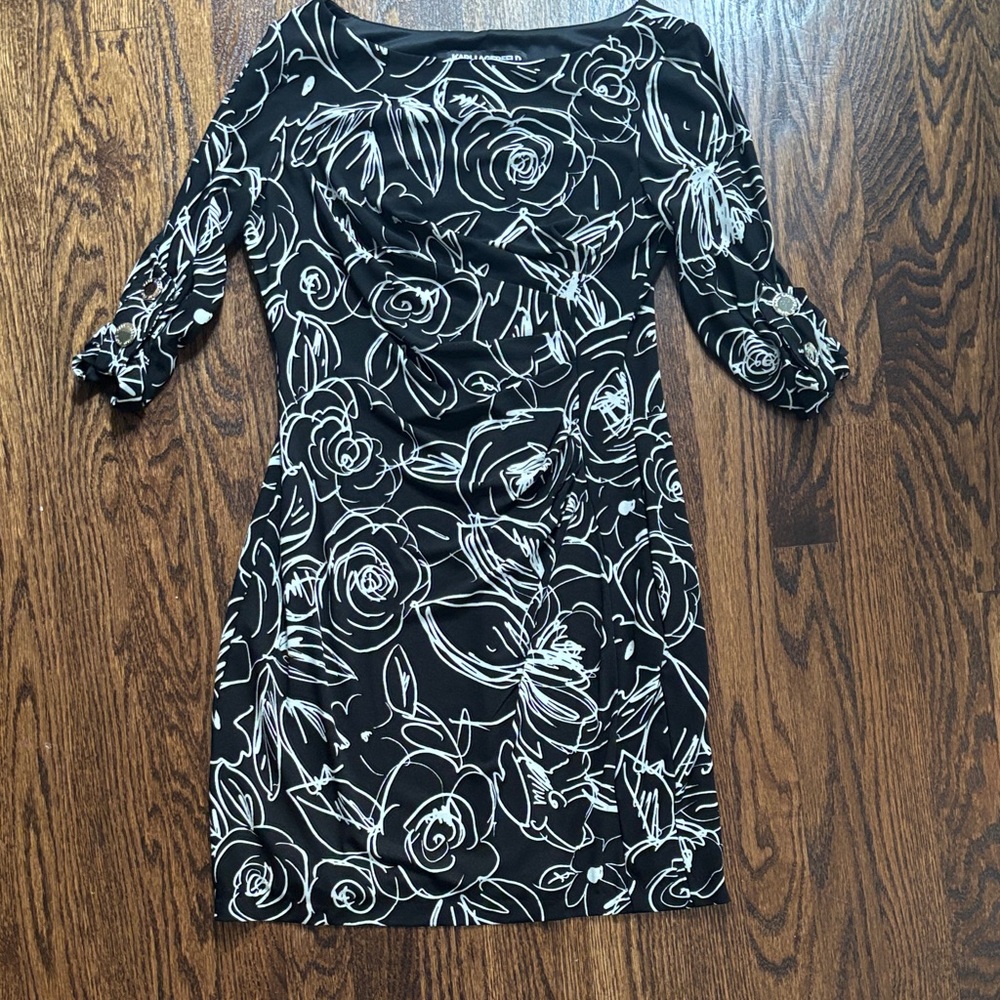 Karl Lagerfeld Black and White Floral Long Sleeve Dress
